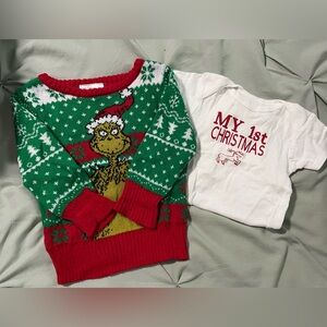 Grinch Sweather PLUS My 1st Christmas Onesie, 3-6M